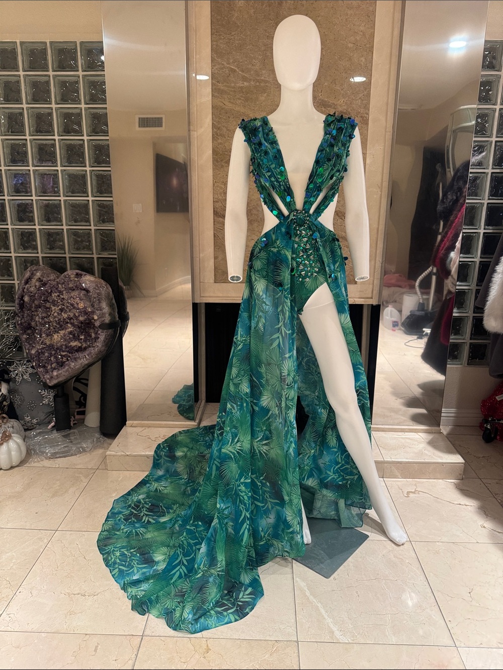 Bella Barnett Tropical Print Maxi Gown